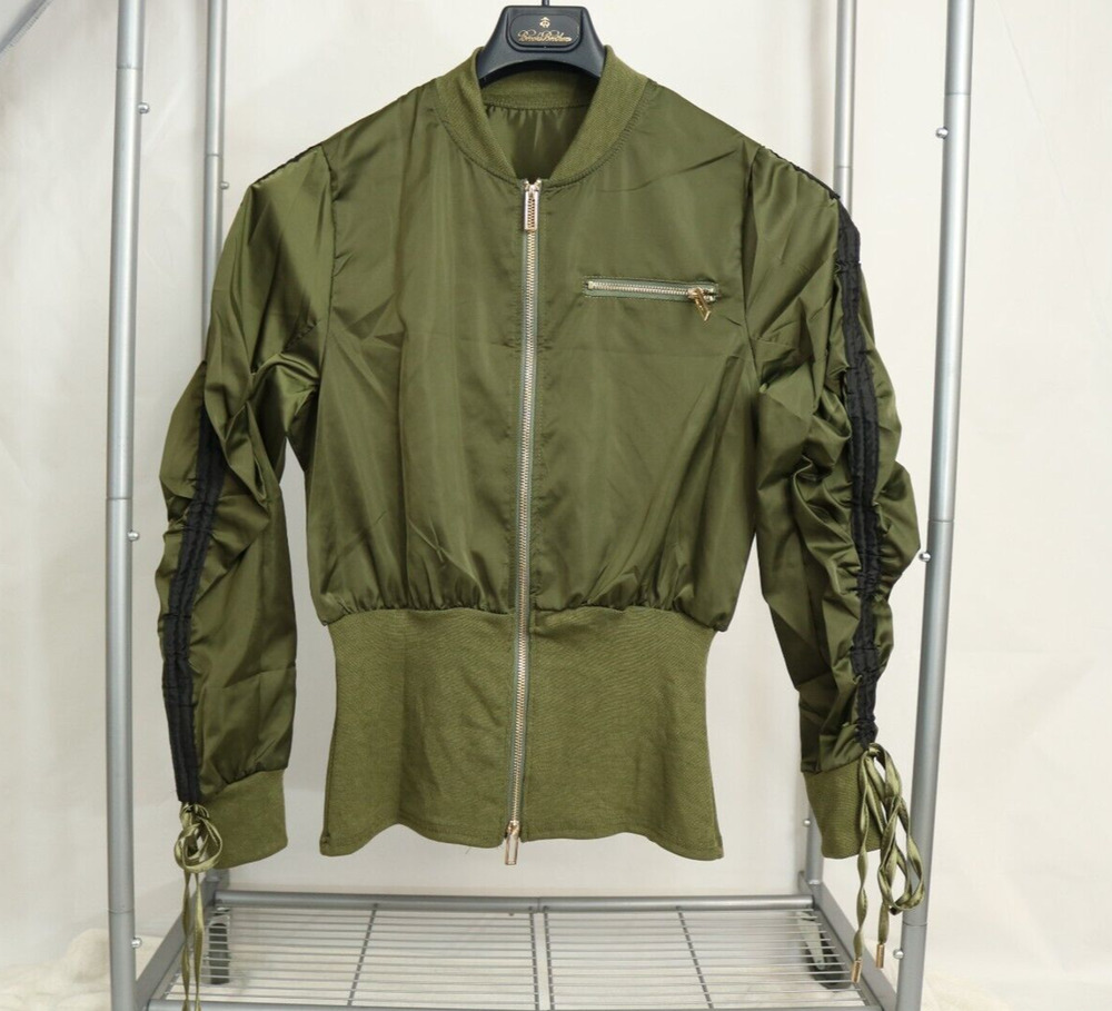 Womens Green Waist Jacket Size Medium w/ Gold Zipper